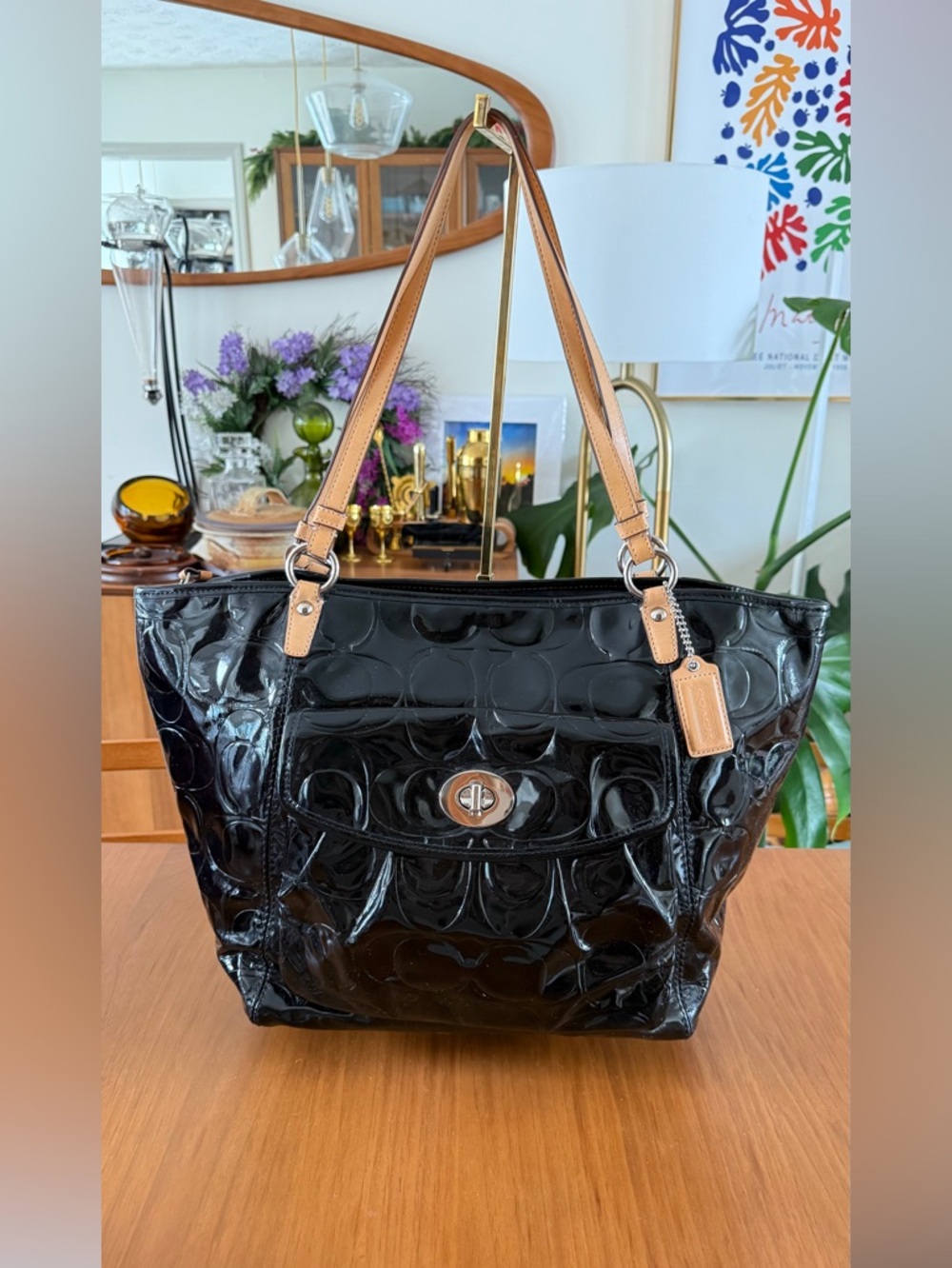 Y2K Coach Leah Embossed Patent Leather Shopper Tote
